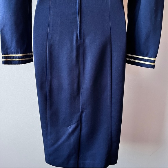 Vintage 80s Jessica Howard Military Flight Attendant Dynasty Navy Dress - Picture 10 of 12